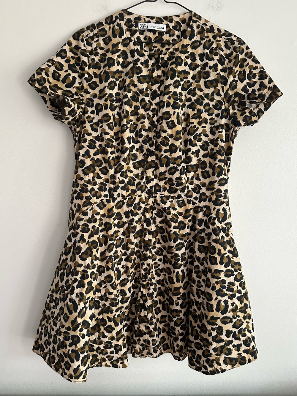 Zara 100% Cotton Leopard Print Short-Sleeve Dress - Size XL